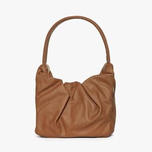 STAUD Felix Caramel Tan Ruched Leather Shoulder Bag